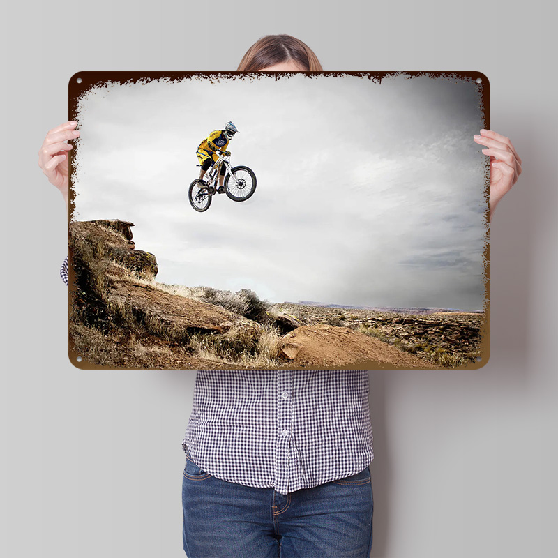 Mountain Biking Europe - โปสเตอร์โลหะ 3 มิติลายจักรยานเสือภูเขา งานศิลปะติดผนังแบบวินเทจ ป้ายโลหะสั่งทำพิเศษสำหรับตกแต่งห้องแฟนคลับ ของตกแต่งห้องนอน