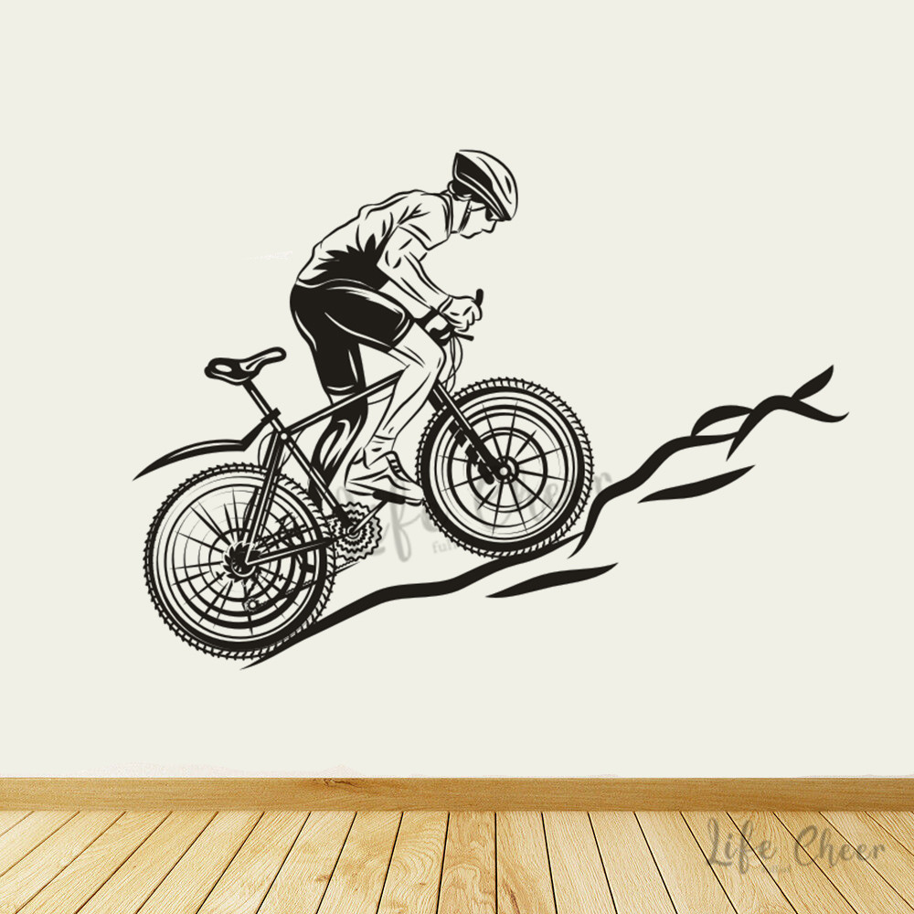 Mountain Biking Europe - จักรยานเสือภูเขาสติ๊กเกอร์ติดผนังจักรยานแข่งกีฬาวิจิตรศิลป์ไวนิลรูปลอกภูเขาจักรยานโปสเตอร์ตกแต่งไวนิล AZ1029